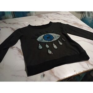 Unbranded Women's Black Sequin Sweatshirt Size S/M Blue Eye Streetwear Aestethic